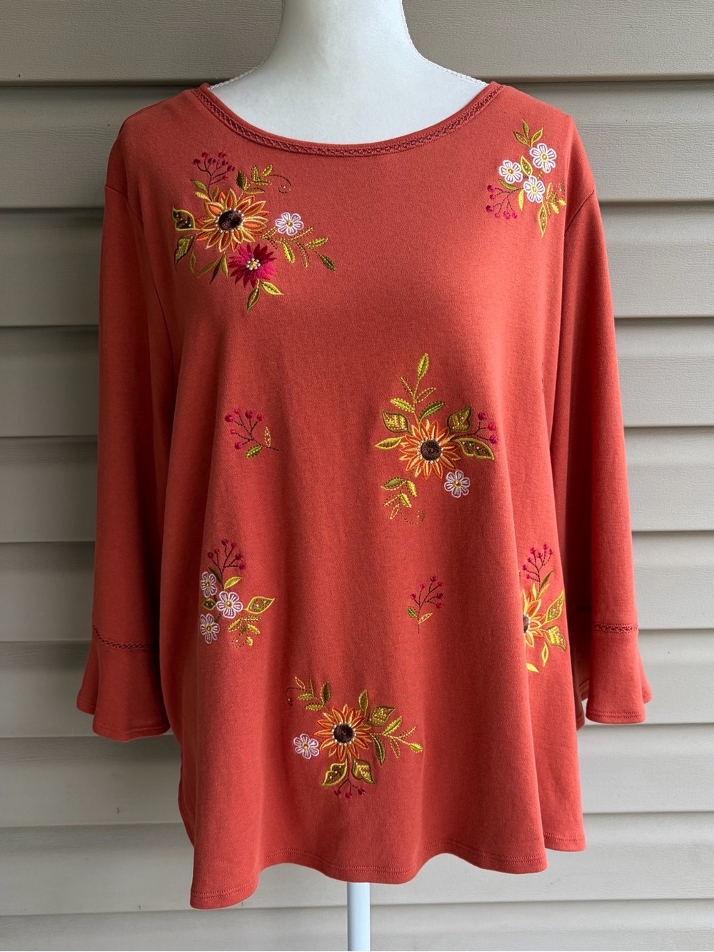 Alfred Dunner Women Embroidered Floral 3/4 Sleeve Top - Size 3X